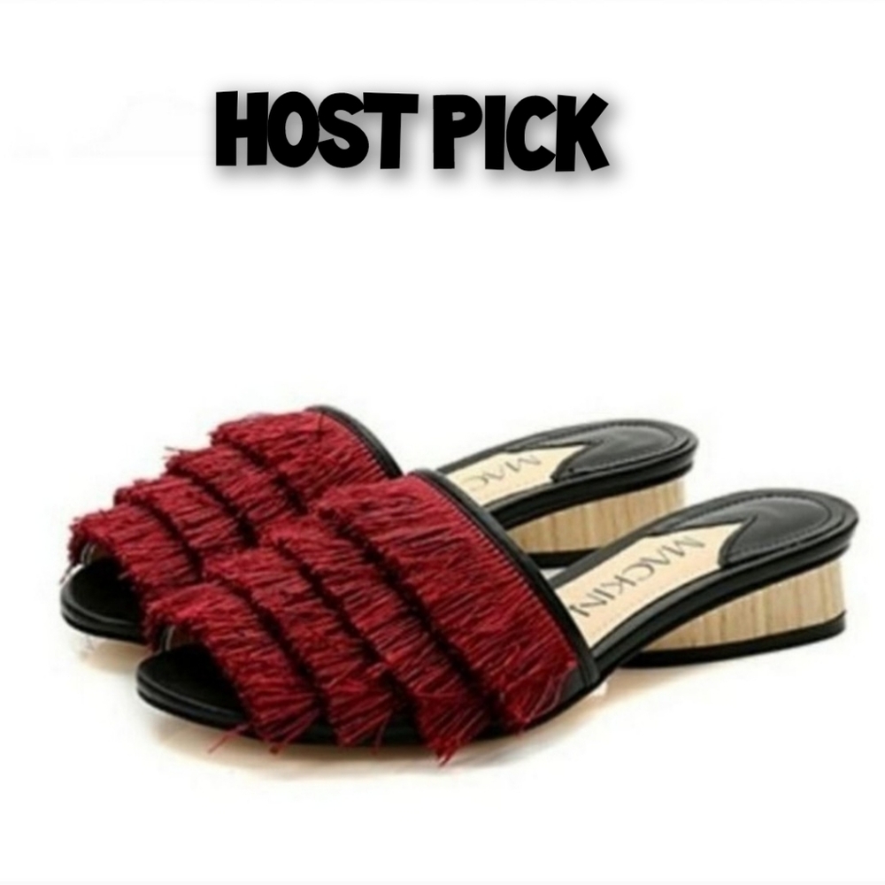 ❌SOLD✨HP🎉Fringe Sandals-BURGUNDY. NEW - Picture 1 of 3